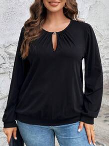EMERY ROSE Plus Keyhole Neckline Sweatshirt