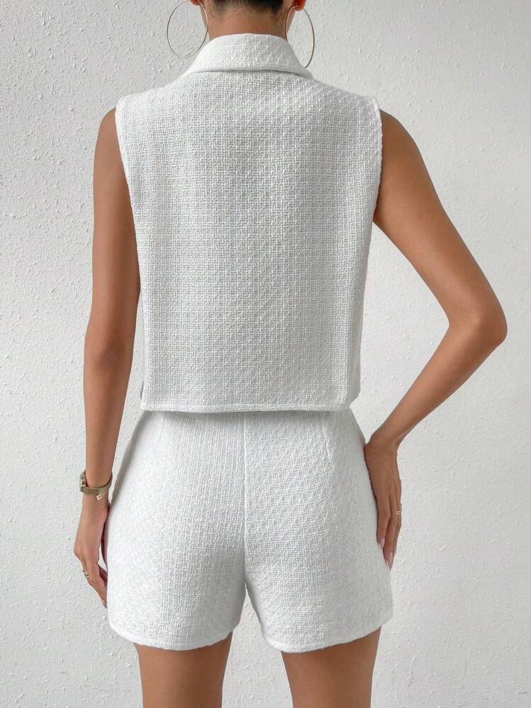 Chiquease Chất rắn Nút phía trước Áo khoác Vest & Quần short - trắng - Xem 4