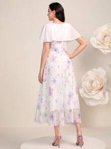 Modelyn 印花蝴蝶袖網紗覆蓋洋裝 - 白色 - 查看 2