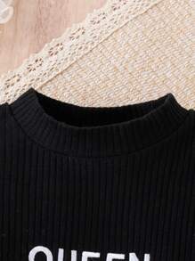 Baby Letter Embroidery Puff Sleeve Tee & Plaid Print Shorts - Multicolor - View 5