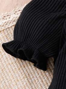 Baby Letter Embroidery Puff Sleeve Tee & Plaid Print Shorts - Multicolor - View 6