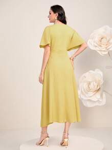 Modelyn Solid Batwing Sleeve A-line Dress - Yellow - View 2