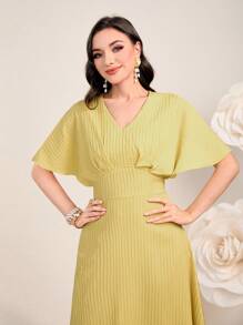 Modelyn Solid Batwing Sleeve A-line Dress - Yellow - View 6