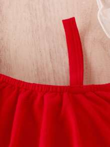 Baby Asymmetrical Neck Ruffle Trim Flare Leg Jumpsuit - Red - View 5