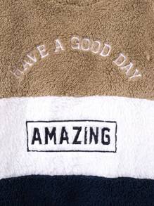 SHEIN Tween Boy Slogan Embroidery Colorblock Teddy Pullover & Pants PJ Set - Multicolor - View 3