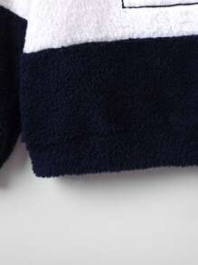 SHEIN Tween Boy Slogan Embroidery Colorblock Teddy Pullover & Pants PJ Set - Multicolor - View 5