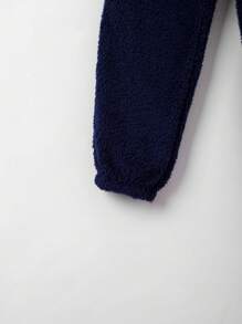 SHEIN Tween Boy Slogan Embroidery Colorblock Teddy Pullover & Pants PJ Set - Multicolor - View 8