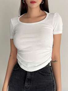 DAZY Camiseta con abertura de espalda abierta tejido de canalé - Blanco - Ver 2