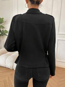 SHEIN LUNE Zip Up Biker Jacket - Black - View 2