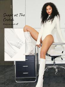 GLOWMODE Featherfit™ 肚皮控制半拉鍊運動連體褲,帶拇指孔的白色連身衣 - 奶油白 - 查看 5