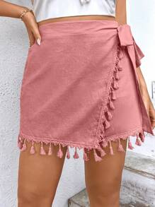 SHEIN LUNE 大碼流蘇邊圍裹側打結裙裤
