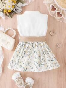 Baby Floral Embroidery Ruffle Trim Button Front Dress