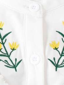 Baby Floral Embroidery Ruffle Trim Button Front Dress