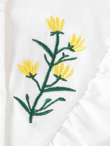 Baby Floral Embroidery Ruffle Trim Button Front Dress