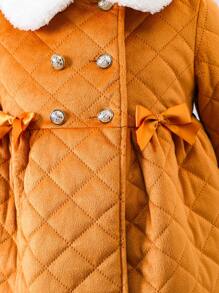 SHEIN Young Girl Borg Collar Bow Front Double Breasted Quilted Coat & Hat - Orange - View 4