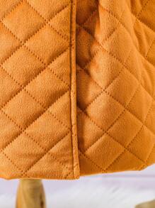 SHEIN Young Girl Borg Collar Bow Front Double Breasted Quilted Coat & Hat - Orange - View 6