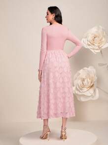 Modelyn 素色方領A字洋裝 - 粉色 - 查看 2