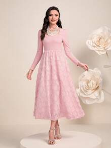 Modelyn 素色方領A字洋裝 - 粉色 - 查看 4