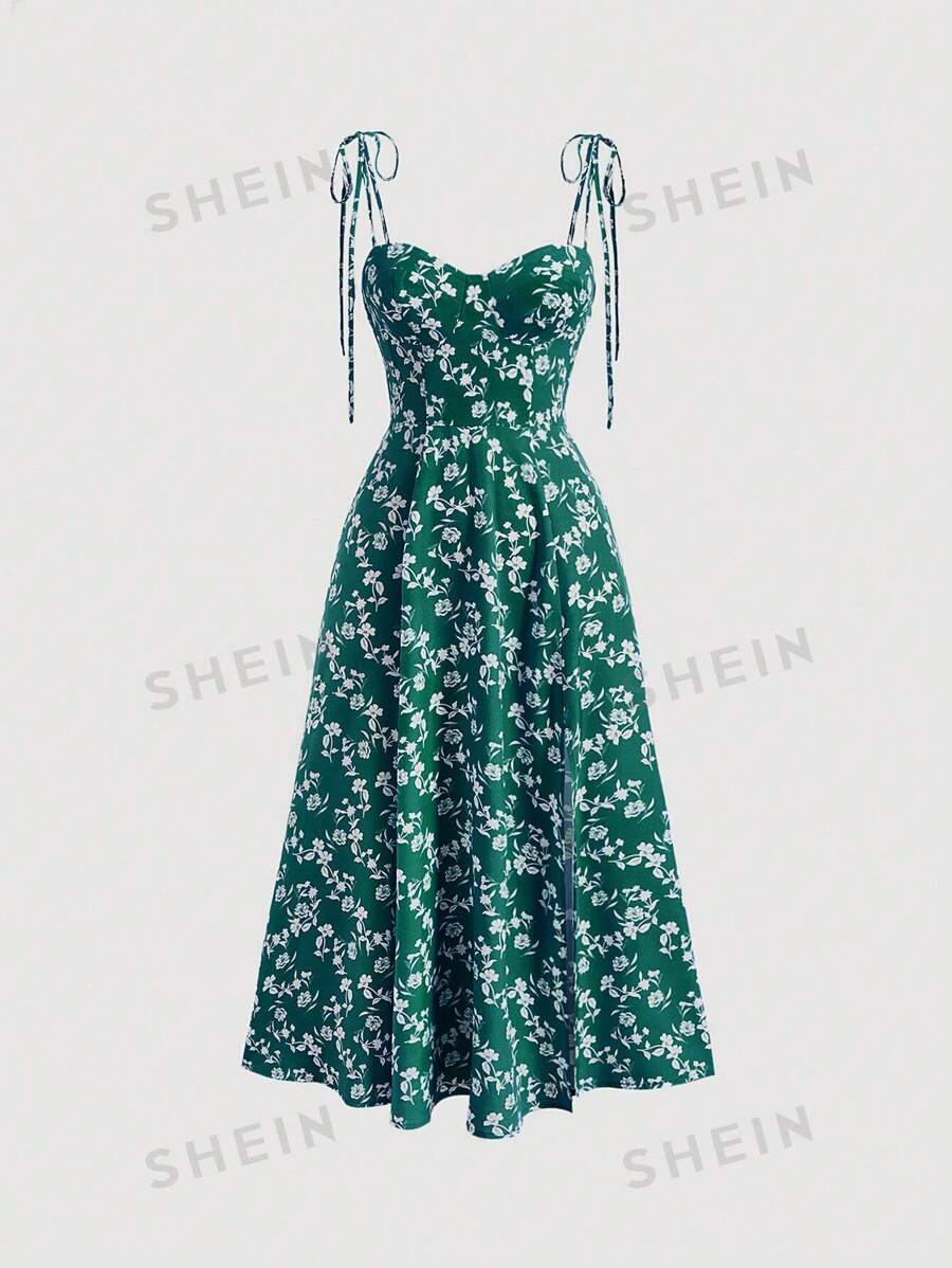 SHEIN MOD Vestido de tirantes con estampado floral de hombros con cordón