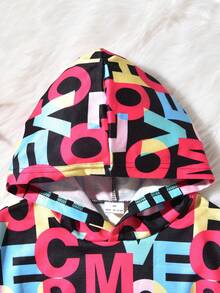 Vihyde Tween Girls Cool Color Block Letter Print Long Sleeve Hoodie & Sweatpants 2 Pieces Outfit Set - Multicolor - View 5