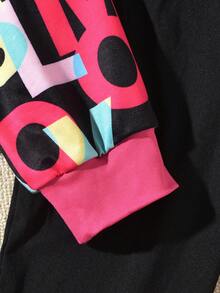 Vihyde Tween Girls Cool Color Block Letter Print Long Sleeve Hoodie & Sweatpants 2 Pieces Outfit Set - Multicolor - View 6