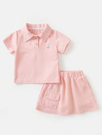 Young Girl Cartoon Graphic Polo Shirt & Shorts