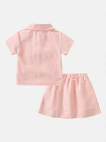 Young Girl Cartoon Graphic Polo Shirt & Shorts