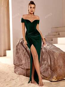 ADYCE Off Shoulder Wrap Hem Cocktail Party Dress