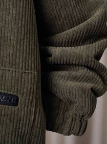 SHEIN Tween Boy Letter Patch Patched Chi tiết cổ áo Borg Teddy lót dây kéo Áo khoác nhung có đệm không có áo len - xanh quân đội - Xem 5