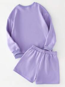 SHEIN Unity Slogan Graphic Drop Shoulder Sweatshirt & Shorts - Purple - View 2