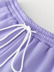 SHEIN Unity Slogan Graphic Drop Shoulder Sweatshirt & Shorts - Purple - View 5