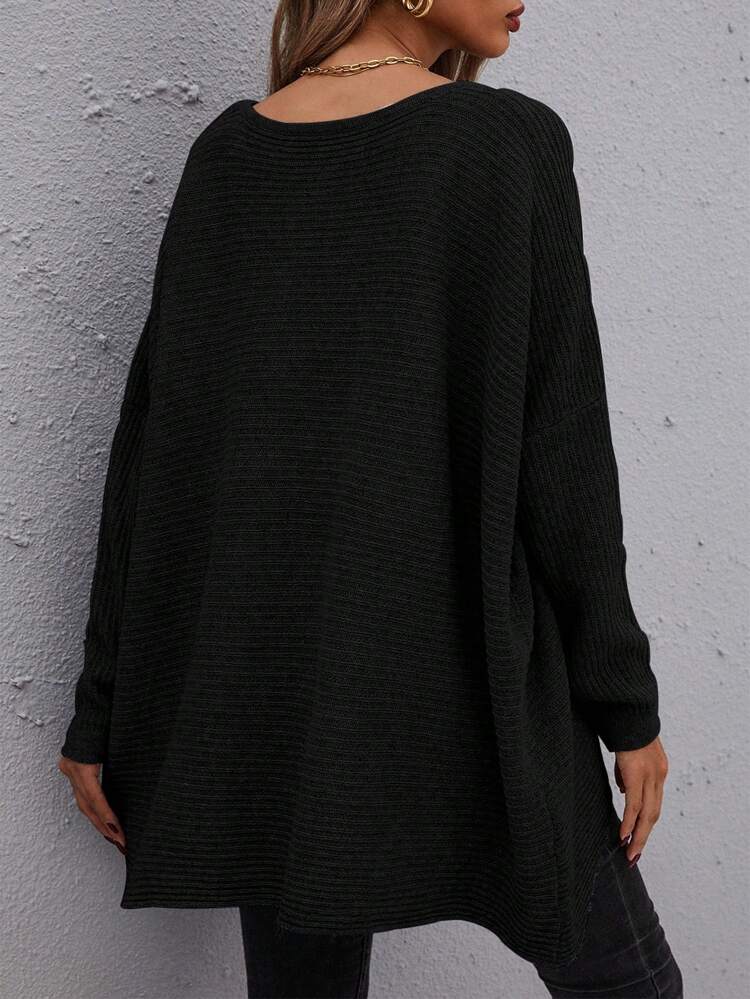 Solid Drop Shoulder Oversized Sweater,Long Sleeve Tops Knit Pullover Fall Winter Sweater