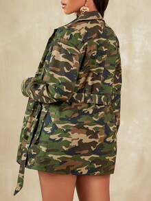 Đường phố Camo In Thả vai Bốn Túi có nắp Thắt lưng áo Mùa Thu Váy sơ mi - Nhiều màu - Xem 2