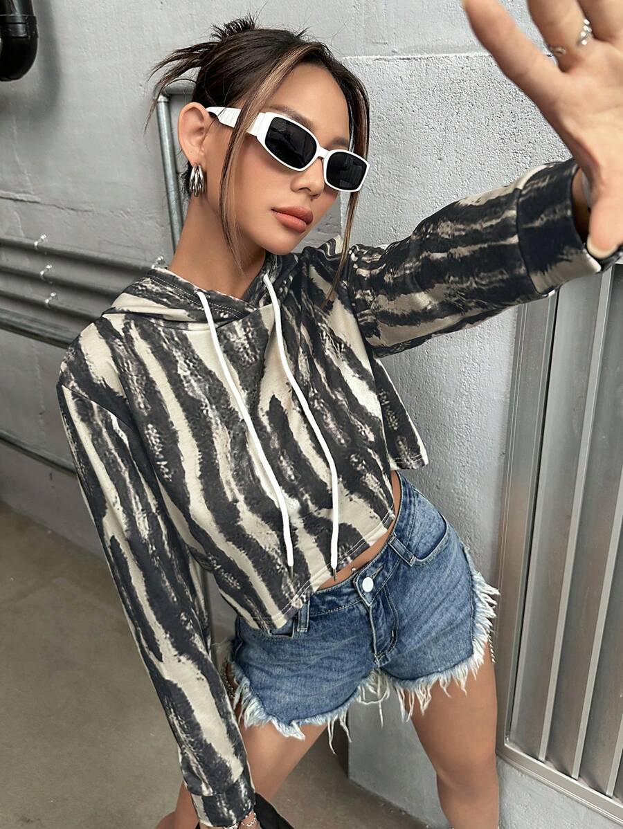 SHEIN Unity 扎染抽绳连帽套头衫秋季卫衣 - 彩色 - 查看 1