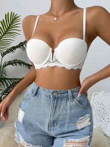 Sujetador con encaje en contraste con aro - Blanco - Ver 6