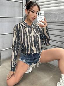 SHEIN Unity 扎染抽绳连帽套头衫秋季卫衣 - 彩色 - 查看 6