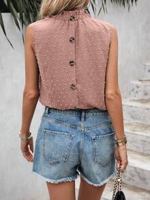 SHEIN Clasi Chấm Swiss Lá sen tỉa Áo không tay - Hồng - Xem 3