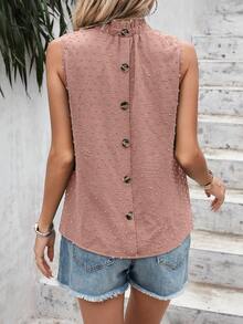 SHEIN Clasi Chấm Swiss Lá sen tỉa Áo không tay - Hồng - Xem 5