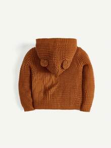 Cozy Pixies Baby Girls' Hooded Cardigan With 3d Ears Detail, Long Sleeve Casual Knit Sweater - Brown - View 2