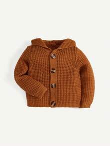 Cozy Pixies Baby Girls' Hooded Cardigan With 3d Ears Detail, Long Sleeve Casual Knit Sweater - Brown - View 3