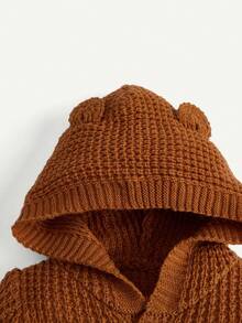 Cozy Pixies Baby Girls' Hooded Cardigan With 3d Ears Detail, Long Sleeve Casual Knit Sweater - Brown - View 5
