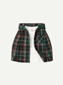 Cozy Pixies Baby Boy Plaid Print Hooded Jacket & Trousers & Tee - Multicolor - View 11