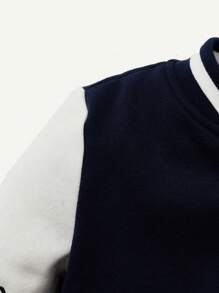 Cozy Pixies Em bé Thư được vá Sọc trang trí Khối màu Áo khoác Đại học - Màu xanh hải quân - Xem 4