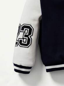 Cozy Pixies Em bé Thư được vá Sọc trang trí Khối màu Áo khoác Đại học - Màu xanh hải quân - Xem 7