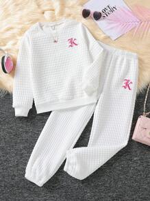 SHEIN Tween Girl Letter Graphic Sweatshirt & Sweatpants