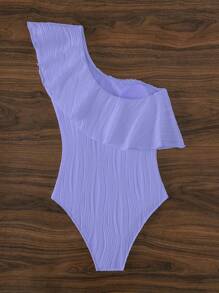 荷葉邊單肩連體泳衣 - 紫丁香色 - 查看 4