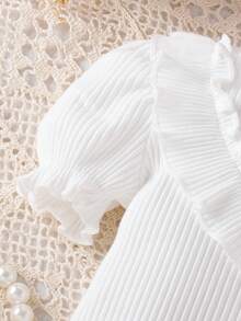 Baby Girl Ruffle Trim Puff Sleeve Tee & Layer Hem Skirt - Red and White - View 6