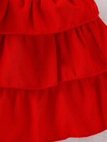 Baby Girl Ruffle Trim Puff Sleeve Tee & Layer Hem Skirt - Red and White - View 8