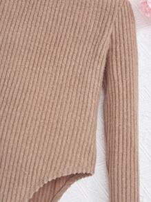 SHEIN Tween Girl Mock Neck Ribbed Knit Bodysuit - Khaki - View 3