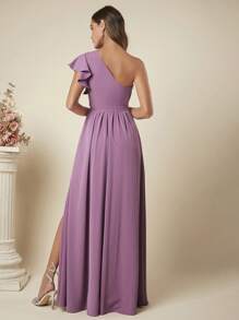 SHEIN Belle One Shoulder Split Thigh Belted Bridesmaid Dress - Mauve Purple - View 2